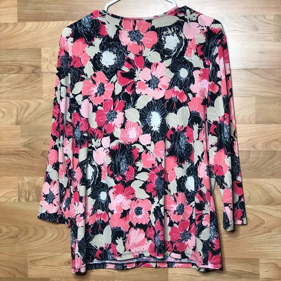 east 5th Size Large Peplum Pink/Black/Tan Blouse - Picture 2 of 6